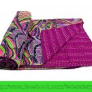 Kantha Quilt Indian Throw Reversible Cotton Bohemian Bedspread Bedding 987