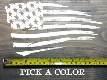 USA Tattered Flag Sticker Decal US Distressed American Tactical White Red XO