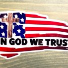 Jesus Flag Cross Sticker Decal Tattered USA US Distressed American In God We PO