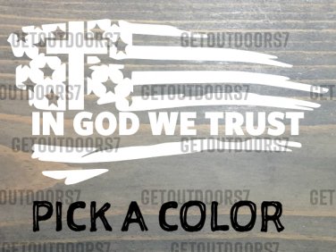 Jesus Flag Cross Sticker Decal Tattered USA US Distressed American In God We XO