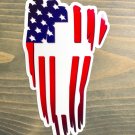 American Flag Cross Sticker Decal Jesus Christian 3" Tall God We Trust USA INDOOR USE PO