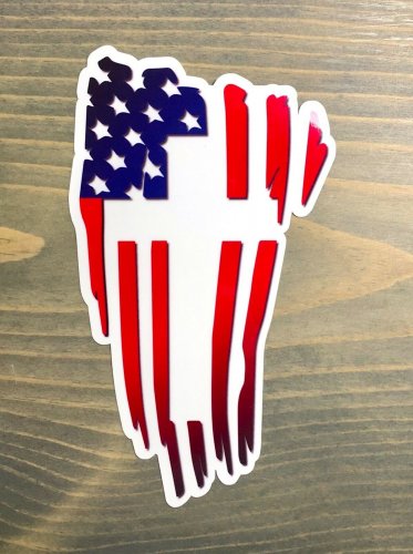 American Flag Cross Sticker Decal Jesus Christian 3" Tall God We Trust USA INDOOR USE PO