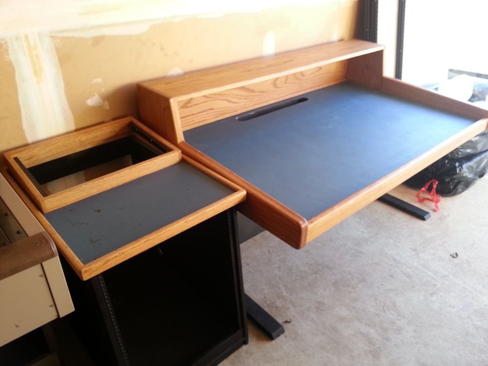 Sound recording studio desk with rack unit. Solid wood and Heavy Duty steel