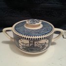 Vintage Royal Currier & Ives blue. sugar bowl with lid