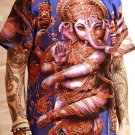 ॐ DANCING GANESH GOD T SHIRT ॐ indian M L psychedelic hippy boho BLUE GREEN UKSL