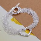 Silver Lace String Open Romantic Heart Clasp Bracelet Bangle