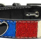 LG Red, White & Blue Heart Accent Dog Collar