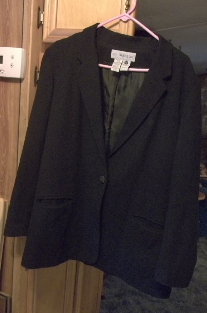 SAG HARBOR BLACK WOOL BLEND LINED BLAZER CAREER SUIT JACKET SZ 14