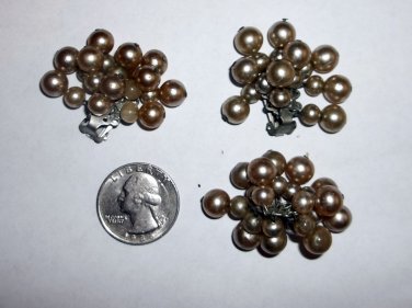 CLUSTER Bead Earrings Marked JAPAN Silvertone Vintage Clip On 1 pair + 1