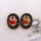 Vintage Inspired Oversized Red Oval Rose Earrings