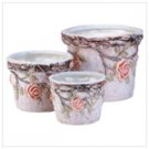 3 Pc Pottery Roses Flower Pots Set