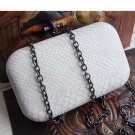 Knot Embellished Snake Clutch Bag, white