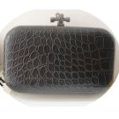 Knot Embellished Snake Clutch Bag, black
