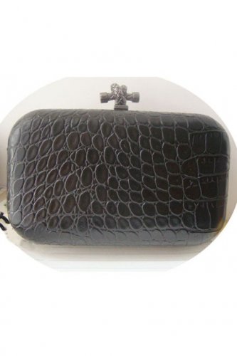 Knot Embellished Snake Clutch Bag, black