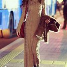 OASAP Turtleneck Cable Knitted Dress, apricot, S, OP35455
