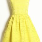 OASAP Women Round Neckline Sleeveless Classic Crochet Lace Pleated Princess Dress, yellow