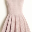 OASAP Women Round Neckline Sleeveless Classic Plaid Pleated Princess Dress, pink, one size, OP50334