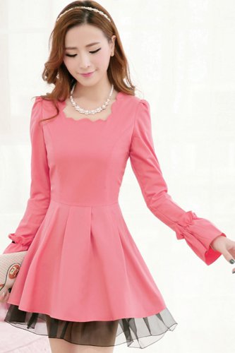 OASAP 2014 New Bell Sleeve A-line Dress, pink, XL, OP37311