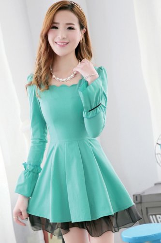 OASAP 2014 New Bell Sleeve A-line Dress, light green, L, OP37311
