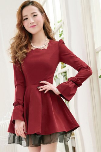 OASAP 2014 New Bell Sleeve A-line Dress, burgundy, S, OP37311