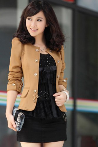 OASAP 2014  New Pleated Double-breasted Jacket, camel, L, OP37299