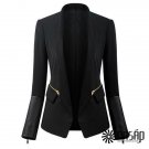 OASAP, Basic PU Paneled Slim Blazer Women Long Sleeves Open-front Jacket Outwear, black, S, OP44178