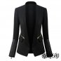 OASAP, Basic PU Paneled Slim Blazer Women Long Sleeves Open-front Jacket Outwear, black, S, OP44178