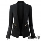 OASAP, Basic PU Paneled Slim Blazer Women Long Sleeves Open-front Jacket Outwear, black, L, OP44178