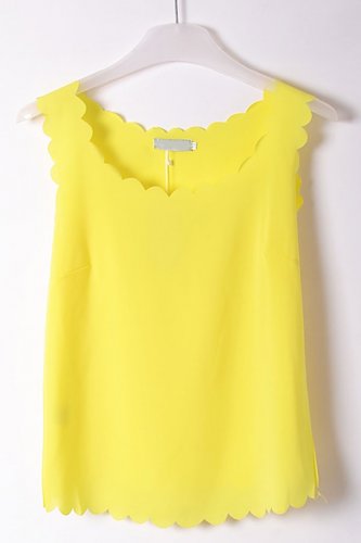 OASAP Scallop Sleeveless Semi-sheer Chiffon Top, yellow, one size, OP38731