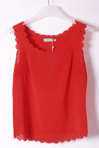 OASAP Scallop Sleeveless Semi-sheer Chiffon Top, red, one size, OP38731