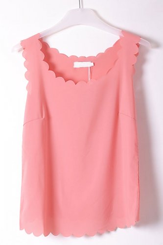 OASAP Scallop Sleeveless Semi-sheer Chiffon Top, pink, one size, OP38731