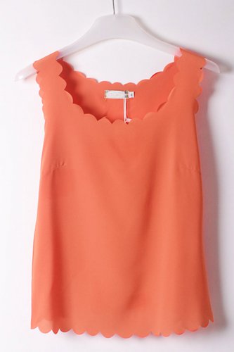OASAP Scallop Sleeveless Semi-sheer Chiffon Top, orange, one size, OP38731