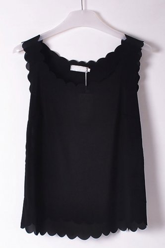 OASAP Scallop Sleeveless Semi-sheer Chiffon Top, black, one size, OP38731