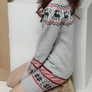 OASAP Deer Printing Long Sleeve Slim Jumper, gray, one size, OP16200
