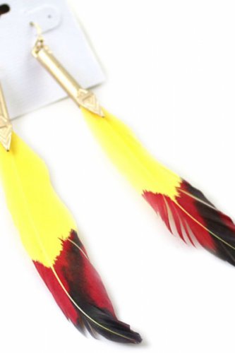 OASAP Earrings, Women Fancy Feather Pencil Earrings, yellow, one size, OP50655