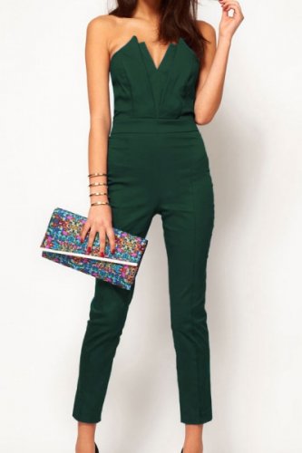 OASAP Jumpsuit, Street-chic Green Strapless Jumpsuit, green, S, OP39173