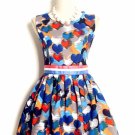 OASAP Romantic Heart Print Women Round Neckline Sleeveless Pleated Princess Dress, blue, M, OP50663