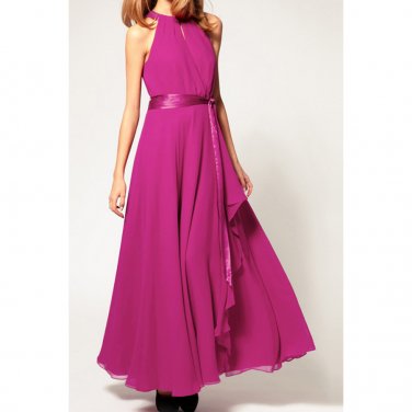 OASAP Slit Halter Evening Maxi Dress, hot pink, M, OP39235