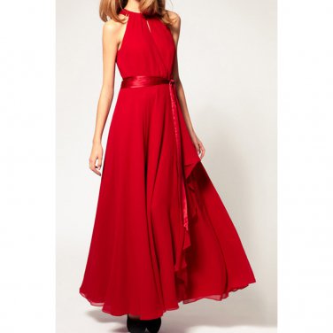 OASAP Slit Halter Evening Maxi Dress, red, XL, OP39235