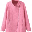 OASAP Asymmetrical Women Stand Collar Long Sleeves Solid Wool Jacket, pink, L, OP53349
