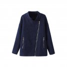 OASAP Asymmetrical Women Stand Collar Long Sleeves Solid Wool Jacket, navy, L, OP53349