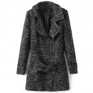OASAP Elegant Women Long Sleeves Deep Heather Grey Knit Coat, deep grey, S, OP53341