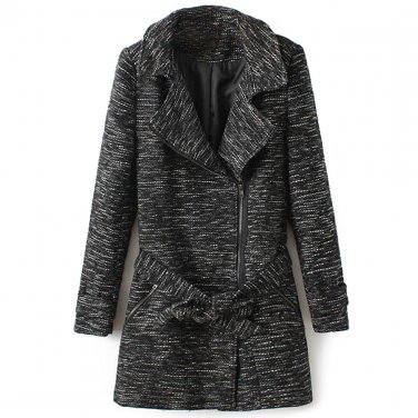 OASAP Elegant Women Long Sleeves Deep Heather Grey Knit Coat, deep grey, XL, OP53341
