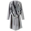 OASAP Goddess Women Long Sleeves Waist-tie Solid Grey Knit Coat, grey, M, OP53336