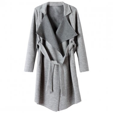 OASAP Goddess Women Long Sleeves Waist-tie Solid Grey Knit Coat, grey, M, OP53336