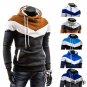 Man Long Sleeves Stylish Color Block Drawstring Fleece Hoodies, blue&white&black, XS, OP46329
