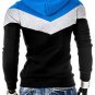 Man Long Sleeves Stylish Color Block Drawstring Fleece Hoodies, blue&white&black, M, OP46329