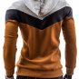 Man Long Sleeves Stylish Color Block Drawstring Fleece Hoodies, grey&white&camel, M, OP46329