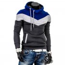 Man Long Sleeves Stylish Color Block Drawstring Fleece Hoodies, blue&white&deep grey, M, OP46329