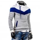 Man Long Sleeves Stylish Color Block Drawstring Fleece Hoodies, white&royal blue&grey, M, OP46329